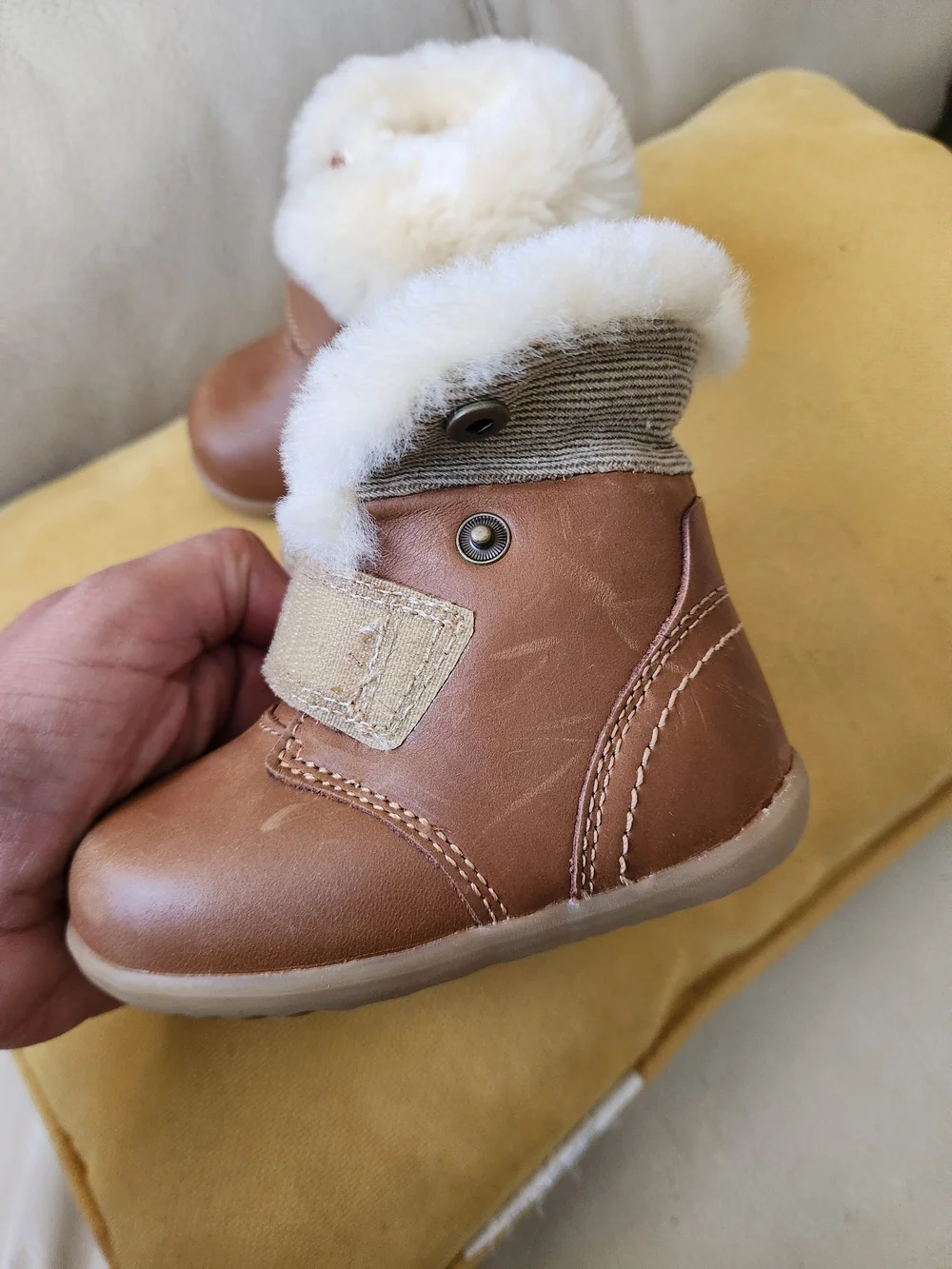 Bobux Tan & Cream Faux-Fur Ankle Boots for Kids